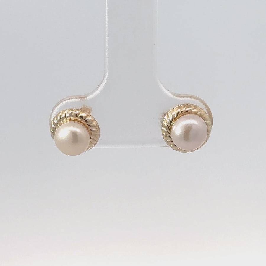 14k Gold Small Pearl Stud Earrings for Baby