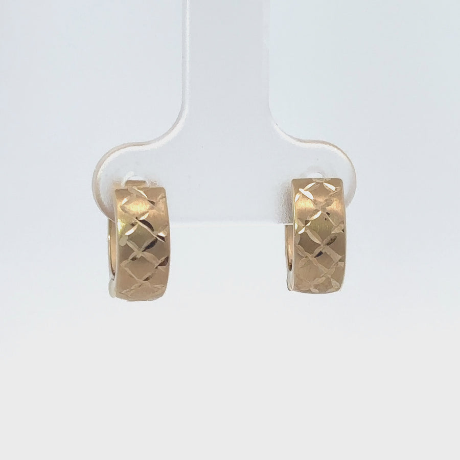 14k Gold Huggie Earrings with Faceted X Design