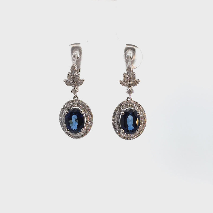 14k Gold Earrings with Diamonds and Sapphire (Set 2)