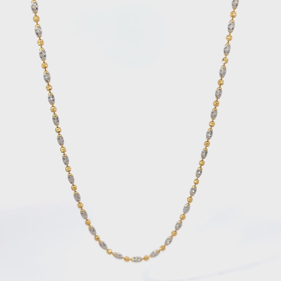 14k Gold Two-Tone Necklace – Round & Oval Faceted Links