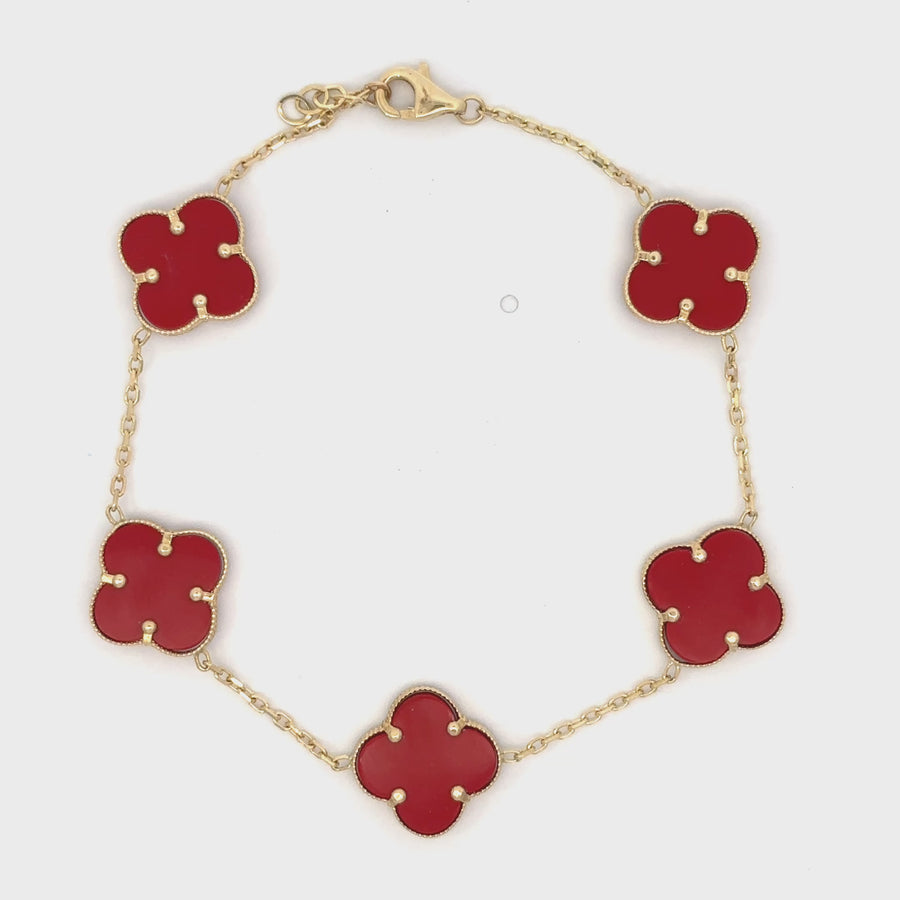 14k Gold Bracelet with 5 Small Red Accents – Adjustable for Women