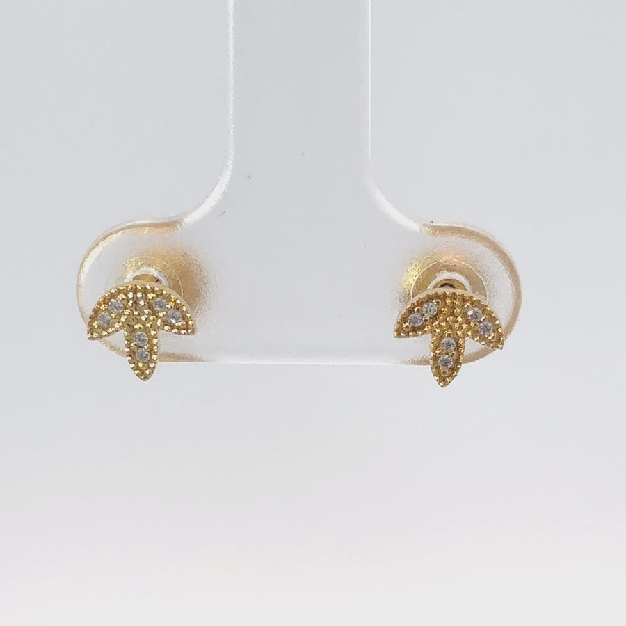 18k Gold Small Leaf Earrings with CZ for Women and Babies