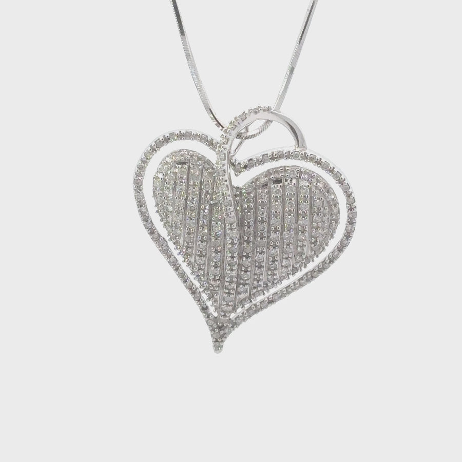 14k White Gold Heart Pendant with 0.75 CT Diamonds – For Women