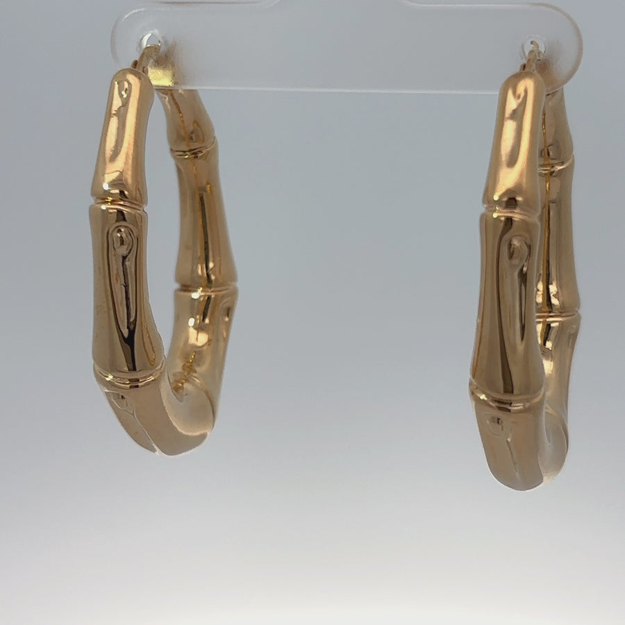 14k Gold Large Oval Bamboo Earrings – Unique and Elegant for Women