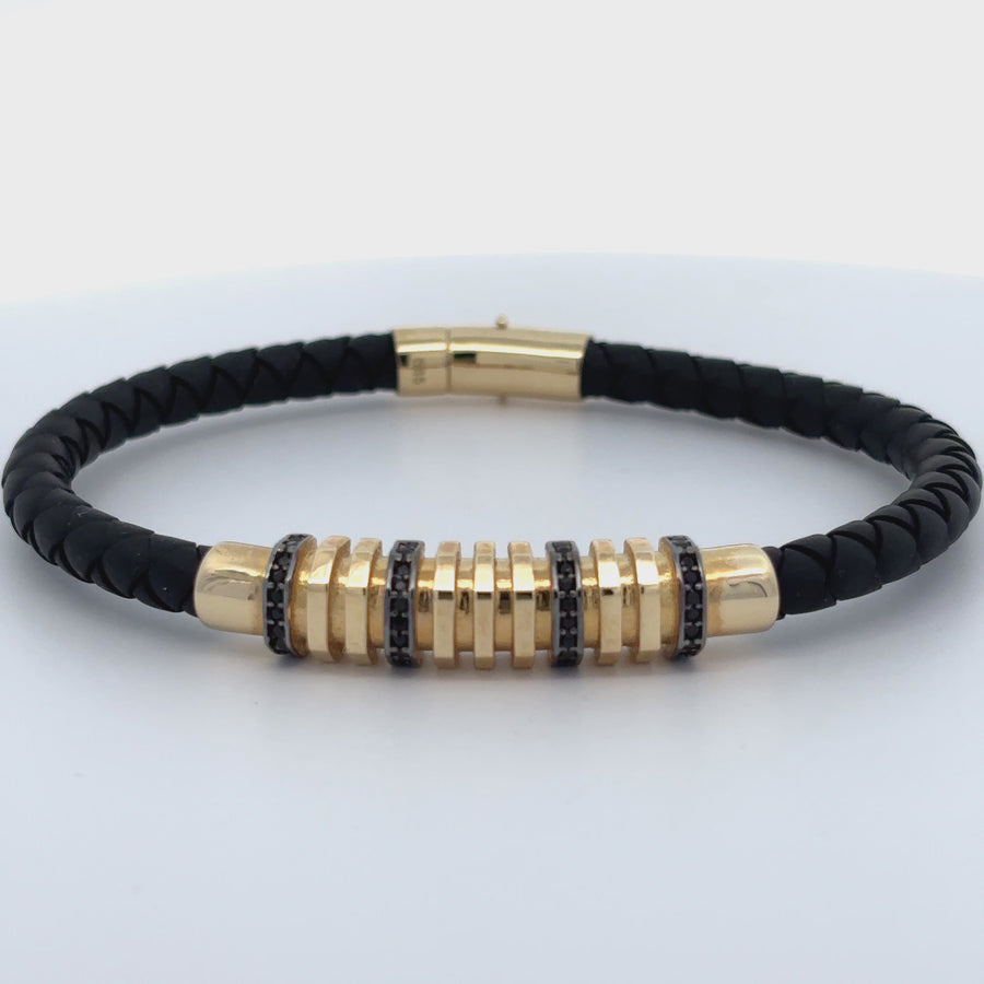 14k Gold and Leather Bracelet for Men