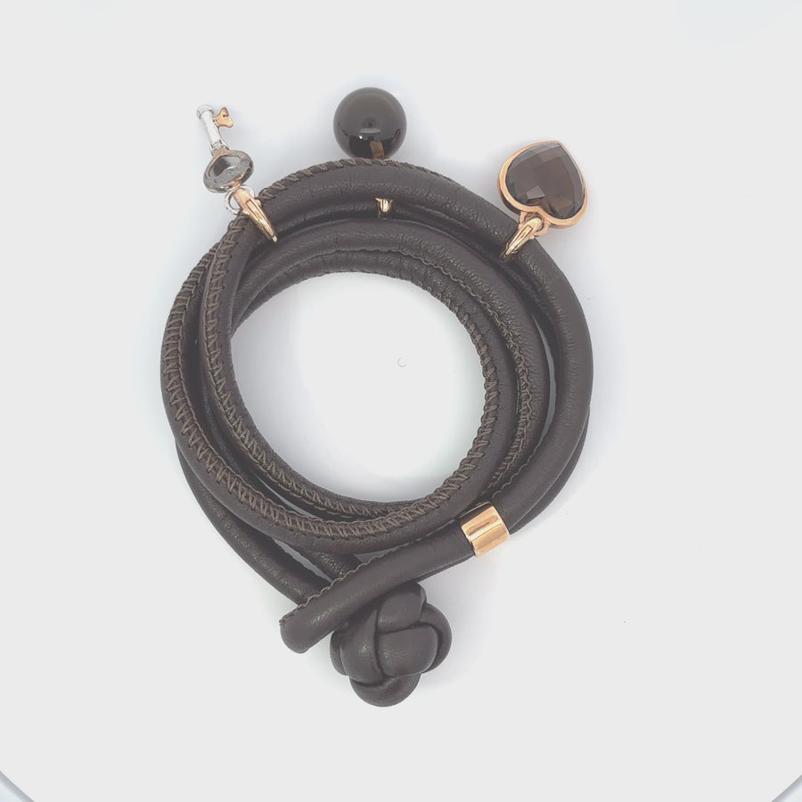 Unisex Leather Bracelet with Heart, Ball, and Key Accents