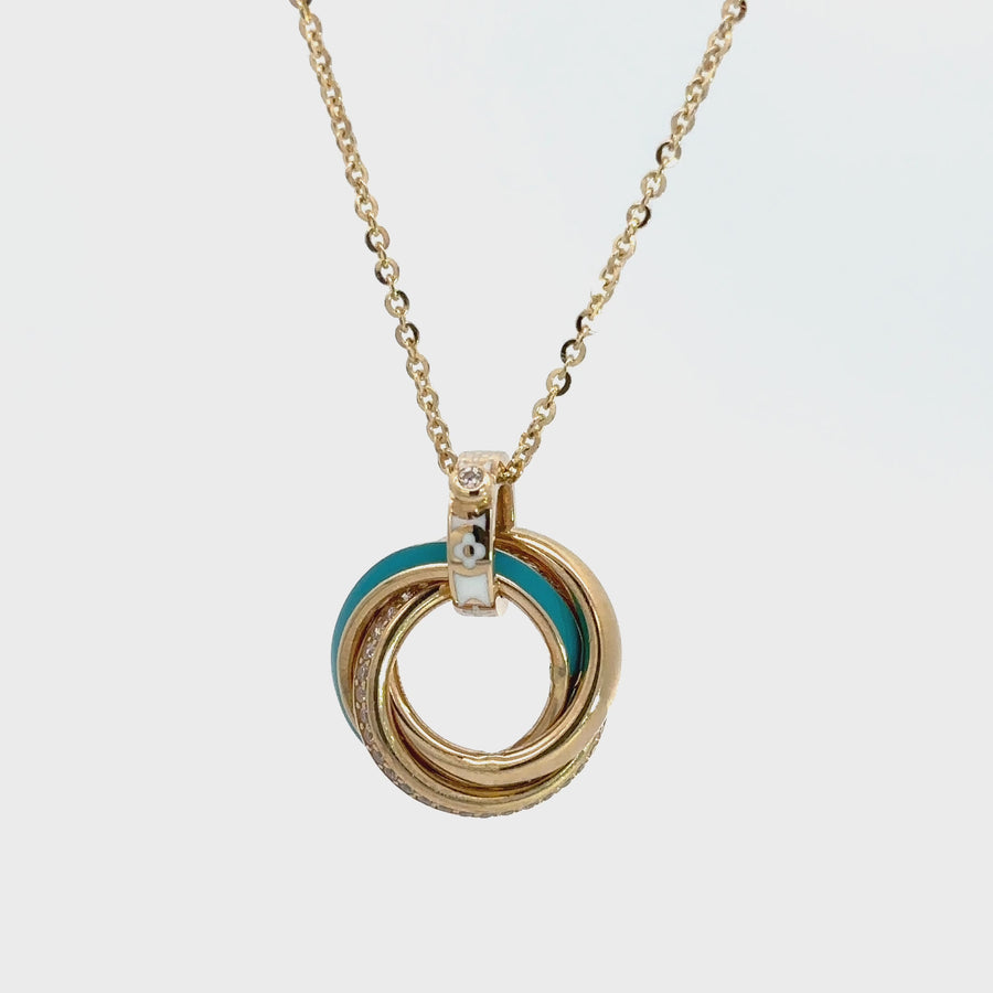 14k Gold Necklace with Circle Enamel Pendant, Adjustable 17.5 to 18.5 Inches