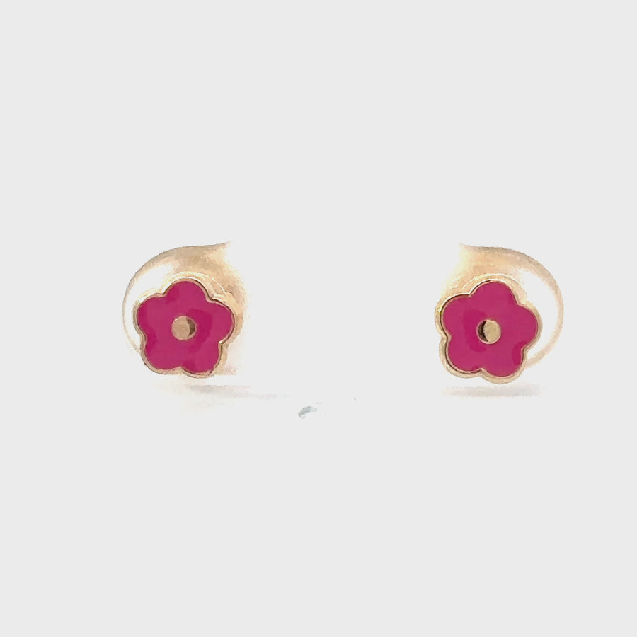 14k Gold Small Pink Flower Stud Earrings for Babies