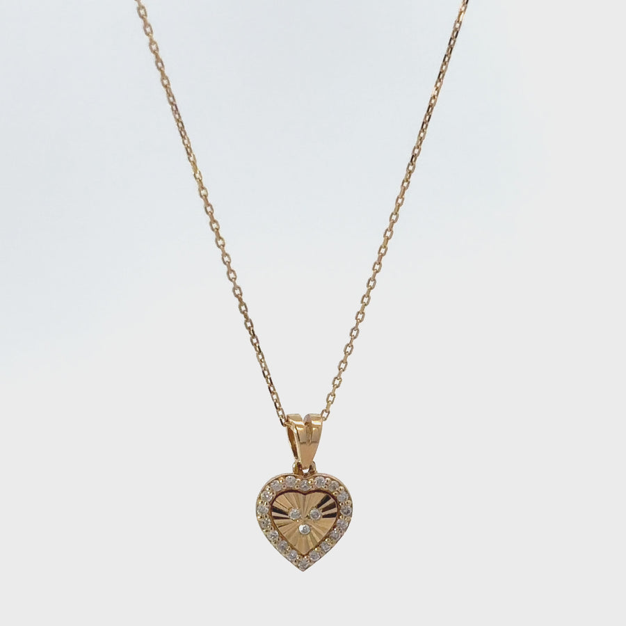 14k Gold Chain with Heart and Diamond Pendant, 18 Inches