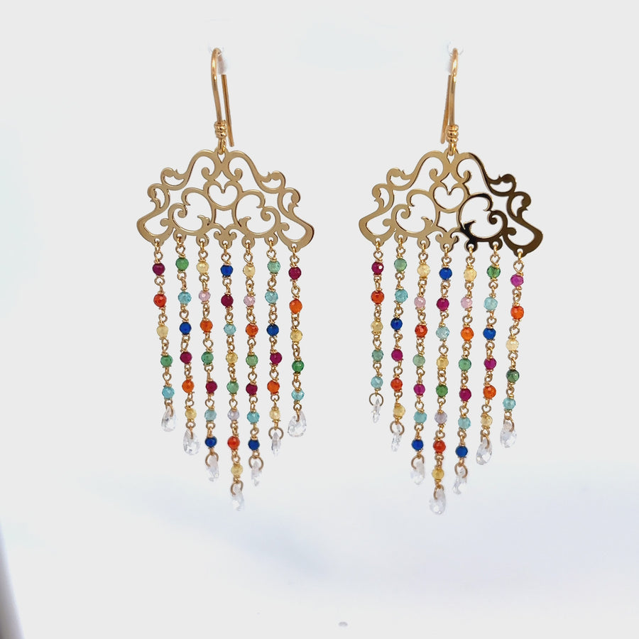 14k Gold Labradorite Drop Earrings with Multi-Color Accents