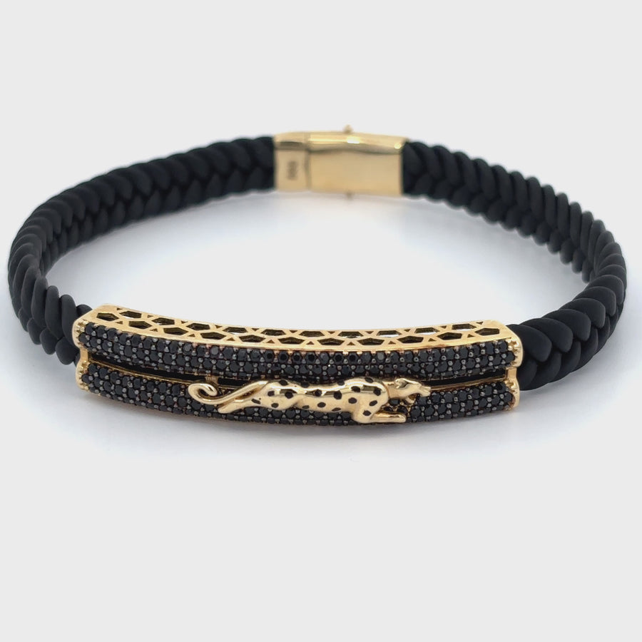 14k Gold and Leather Bracelet for Men