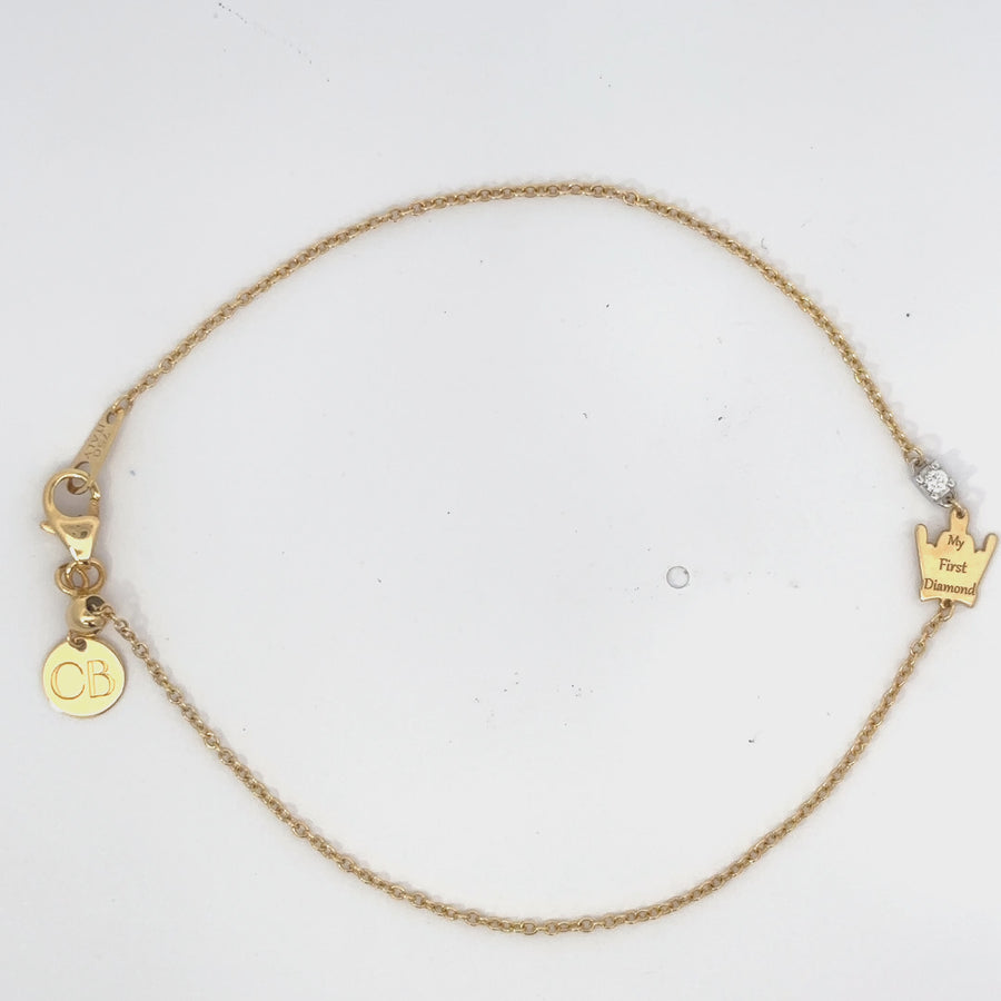 18k Gold Crown Bracelet with Diamond - Adjustable for Baby