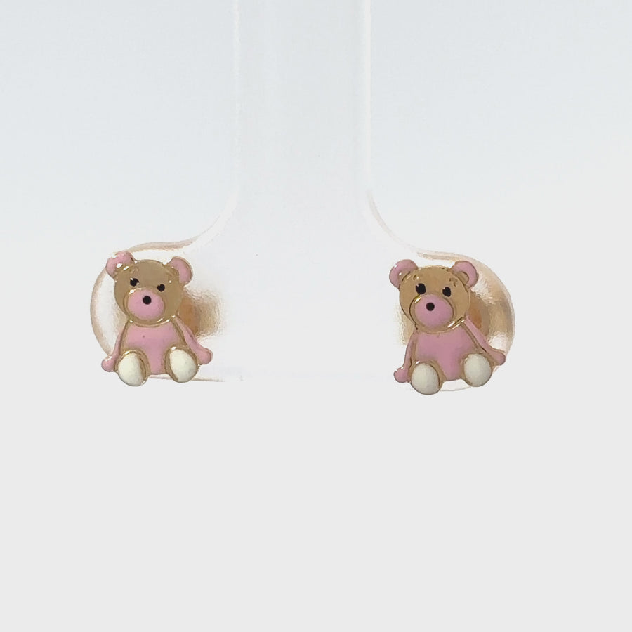 14k Gold Bear Earrings for Babies