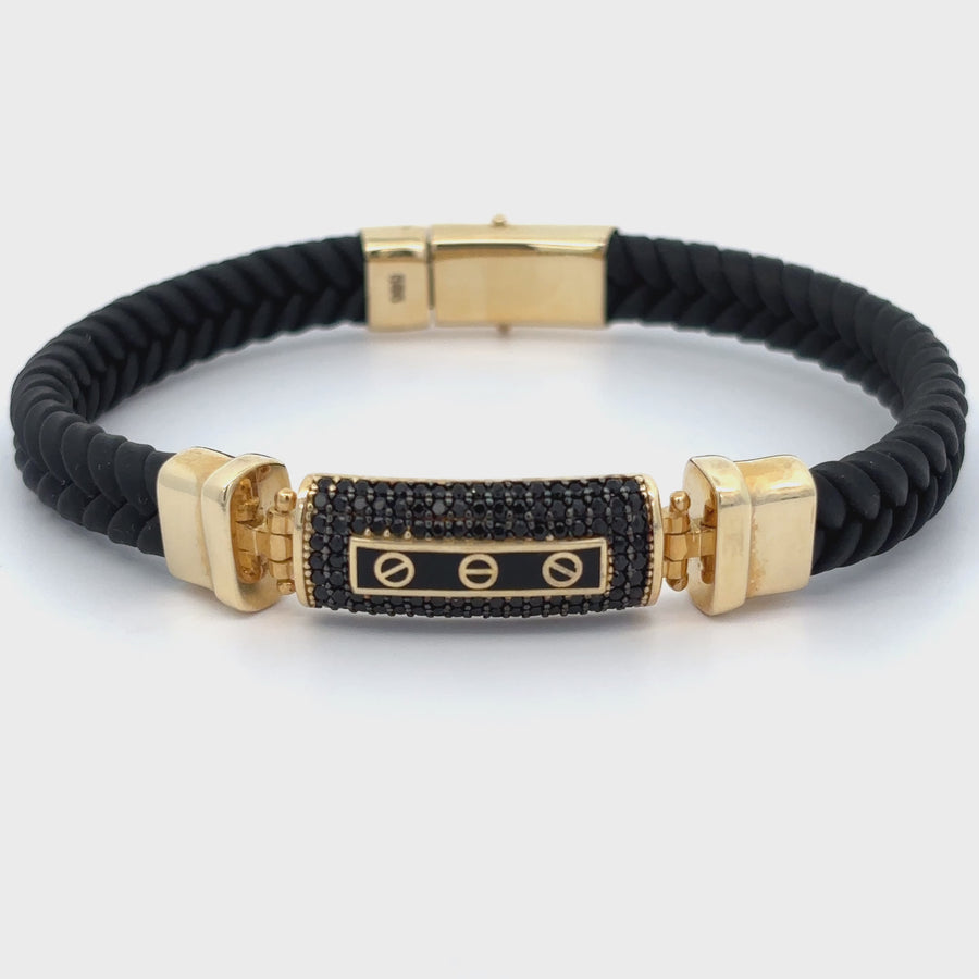 14k Gold and Leather Bracelet for Men