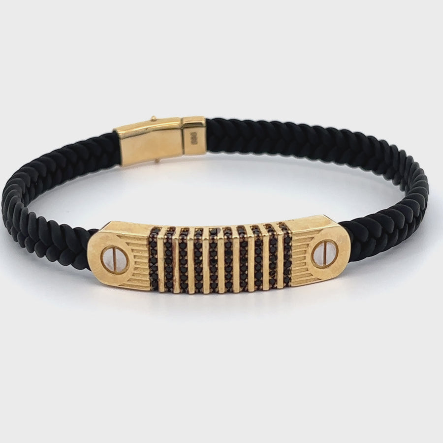 Men's 14k Gold & Leather Bracelet – Sophisticated and Stylish, 20 cm