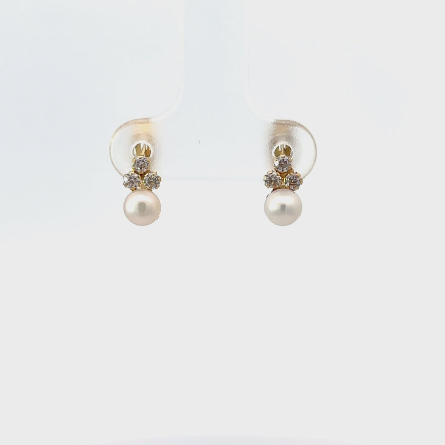 18k Gold Hoop Earrings with Pearl and CZ for Babies