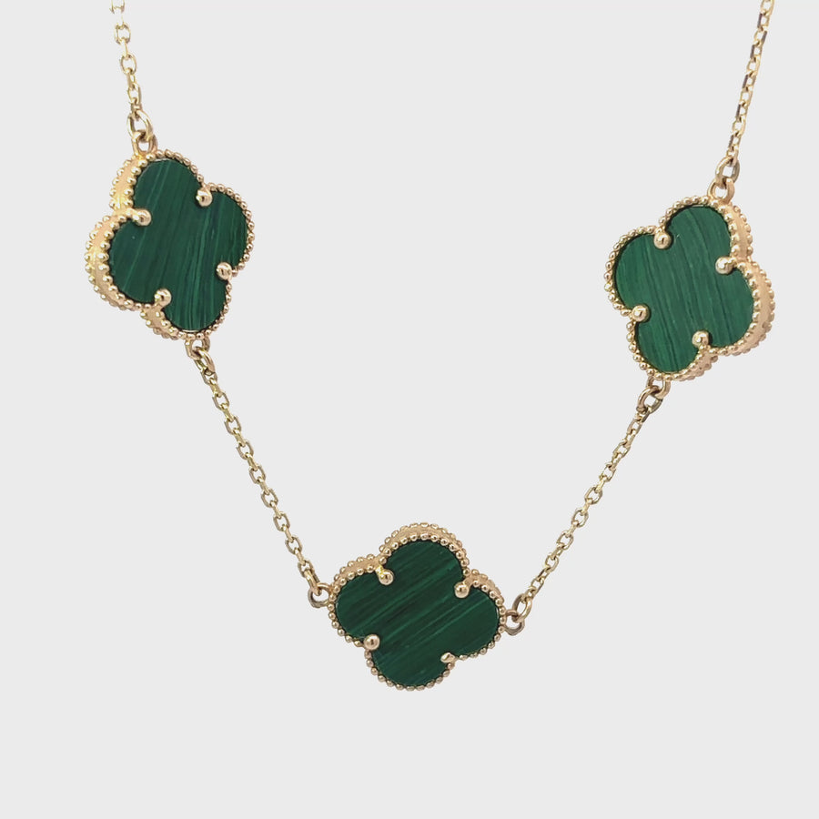 14k Gold Necklace with 10 Green Accents – Adjustable for Women