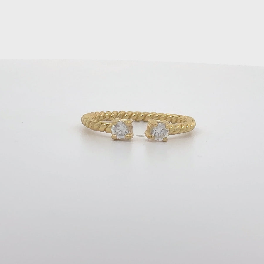 Open Rope Yellow Gold Ring with CZ - Size 5 for Women