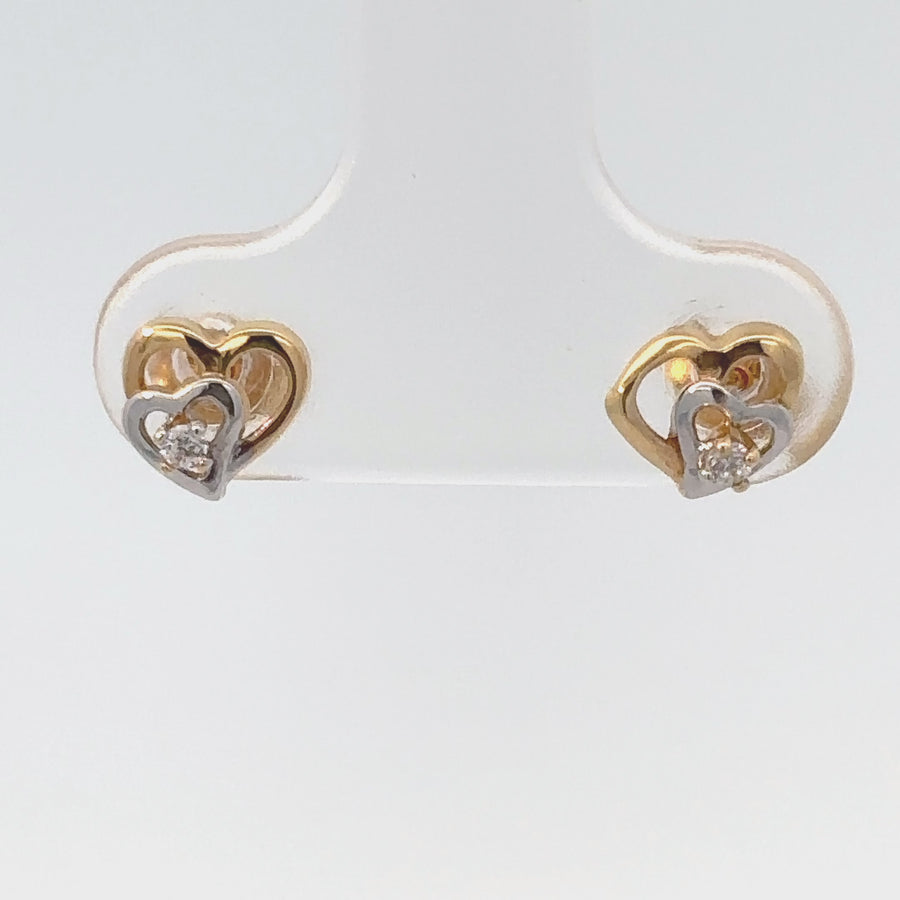 18k Gold Small Double Heart Stud Earrings for Babies