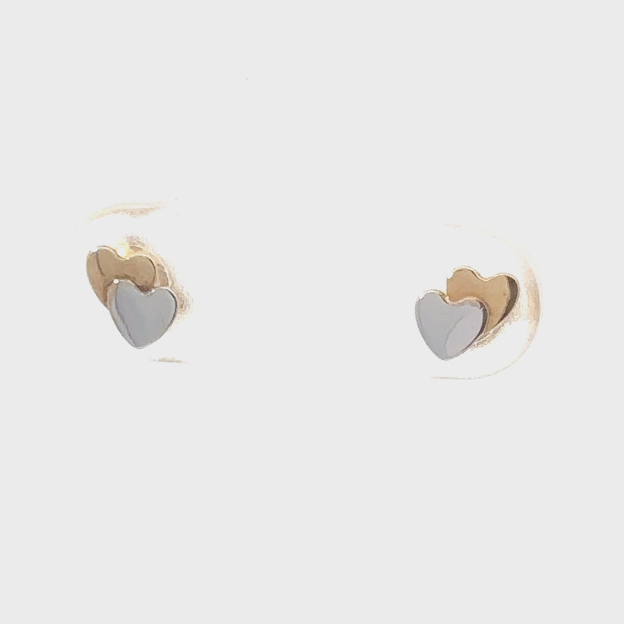 18k Two-Tone Gold Double Heart Stud Earrings for Baby