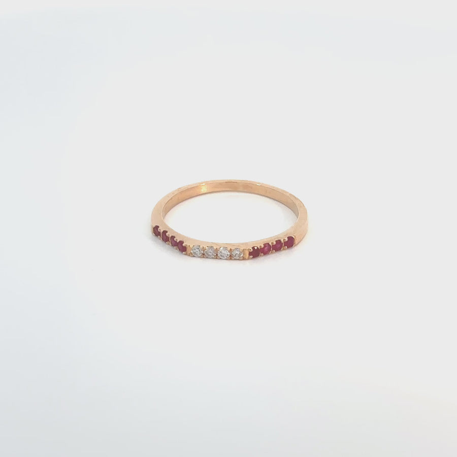 Rose Gold Ring with Ruby and Diamonds - 18k Gold