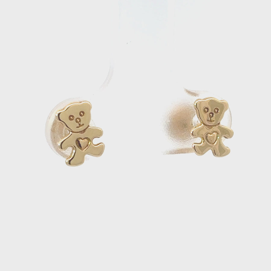 18k Gold Bear Earrings for Baby