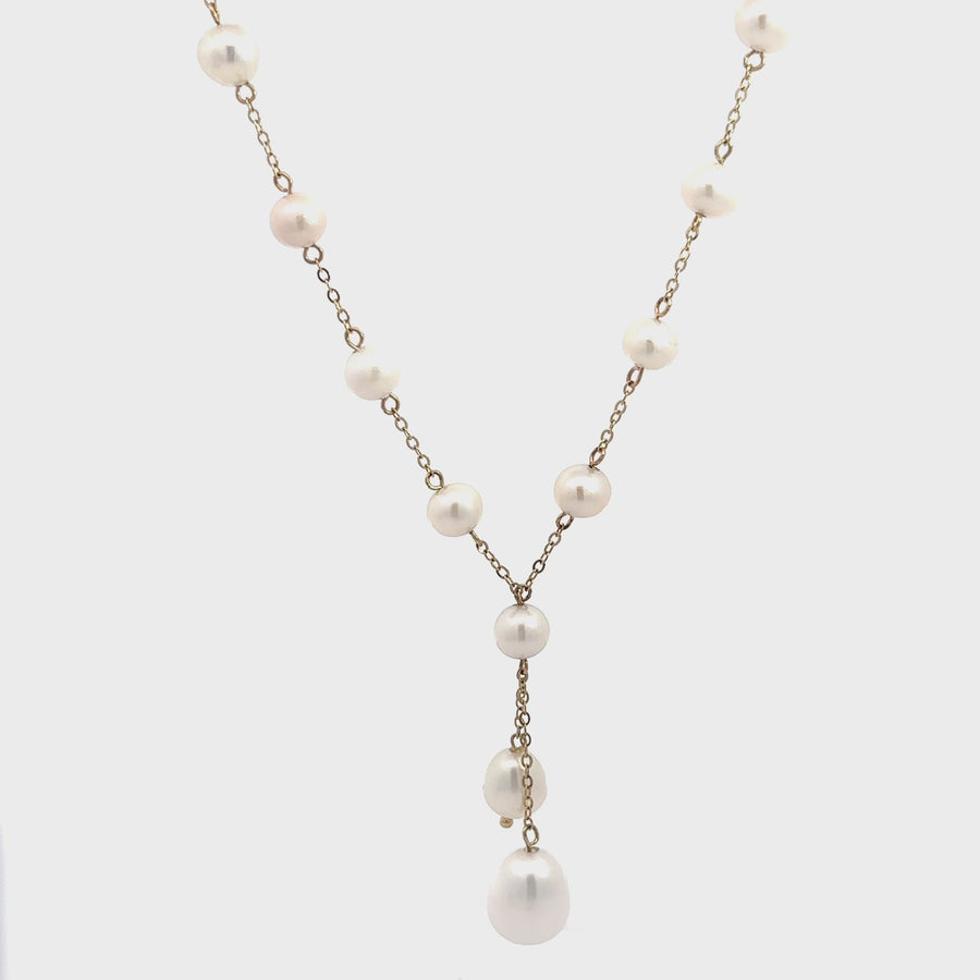 14k Gold Necklace with Pearl Pendant - 17.5 Inch