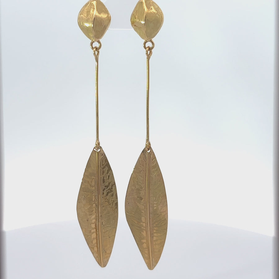 14k Gold Leaf Earrings for Women