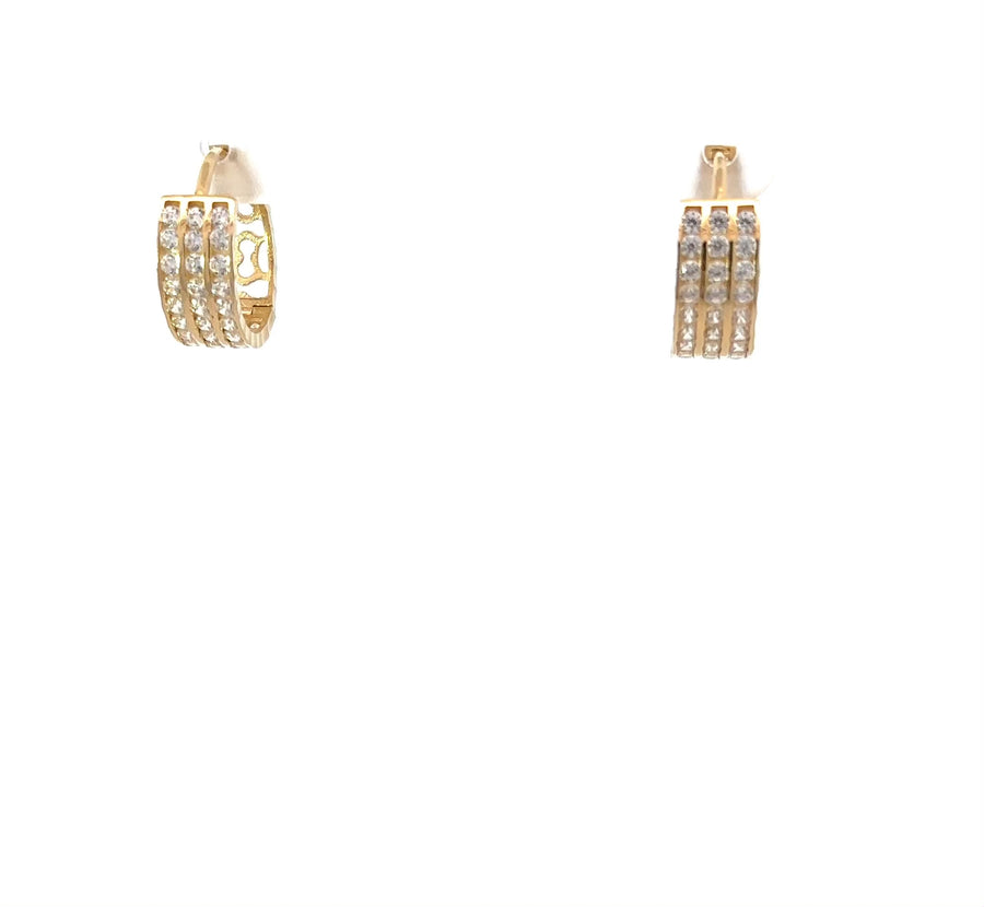 Huggies with 3 Lines CZ in 14K Gold for Women