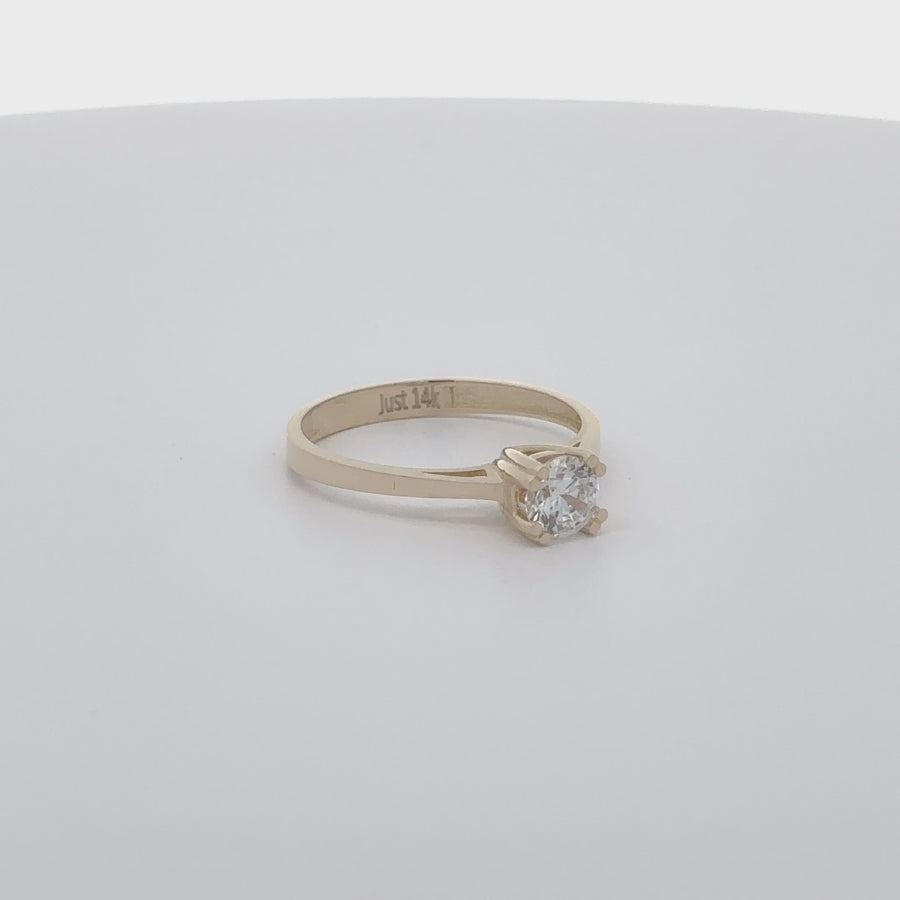 14k Gold Solitaire Small CZ Ring – Subtle & Elegant