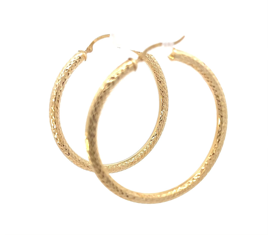 Elegant 14K Yellow Gold 50mm Textured Hoop Earrings