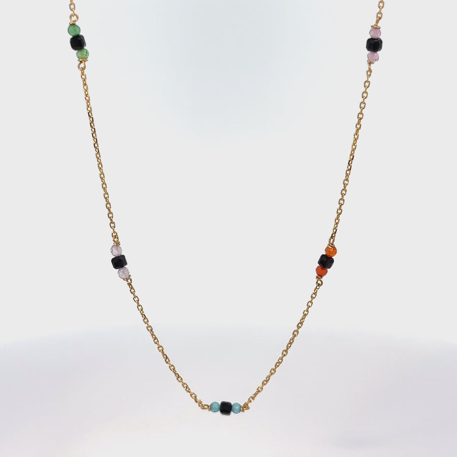 14k Gold Necklace with 5 Stones and Black Accent