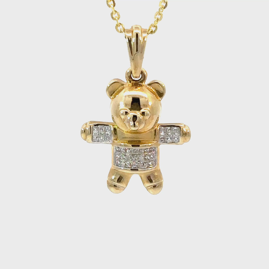 14k Gold Bear Pendant with Diamonds – For Unisex