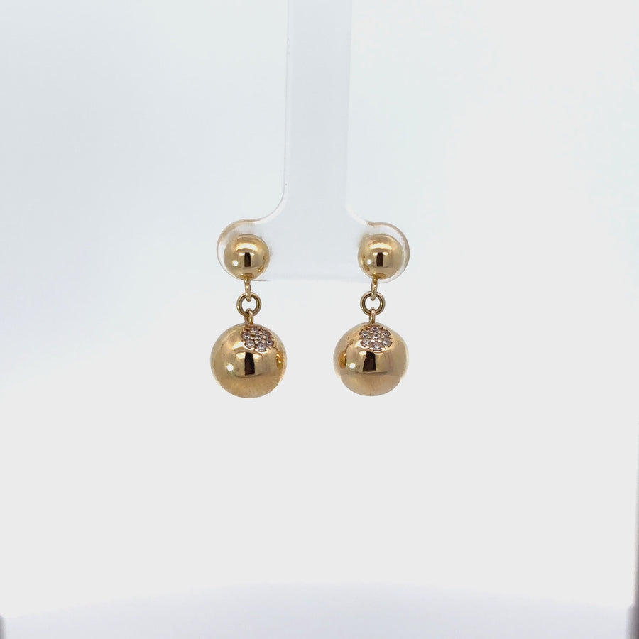 14k Gold Drop Earrings with Cubic Zirconia for Women