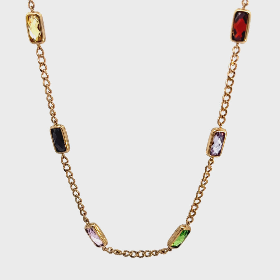 14k Gold Necklace with Multi-Stone 15 Crystal for Women