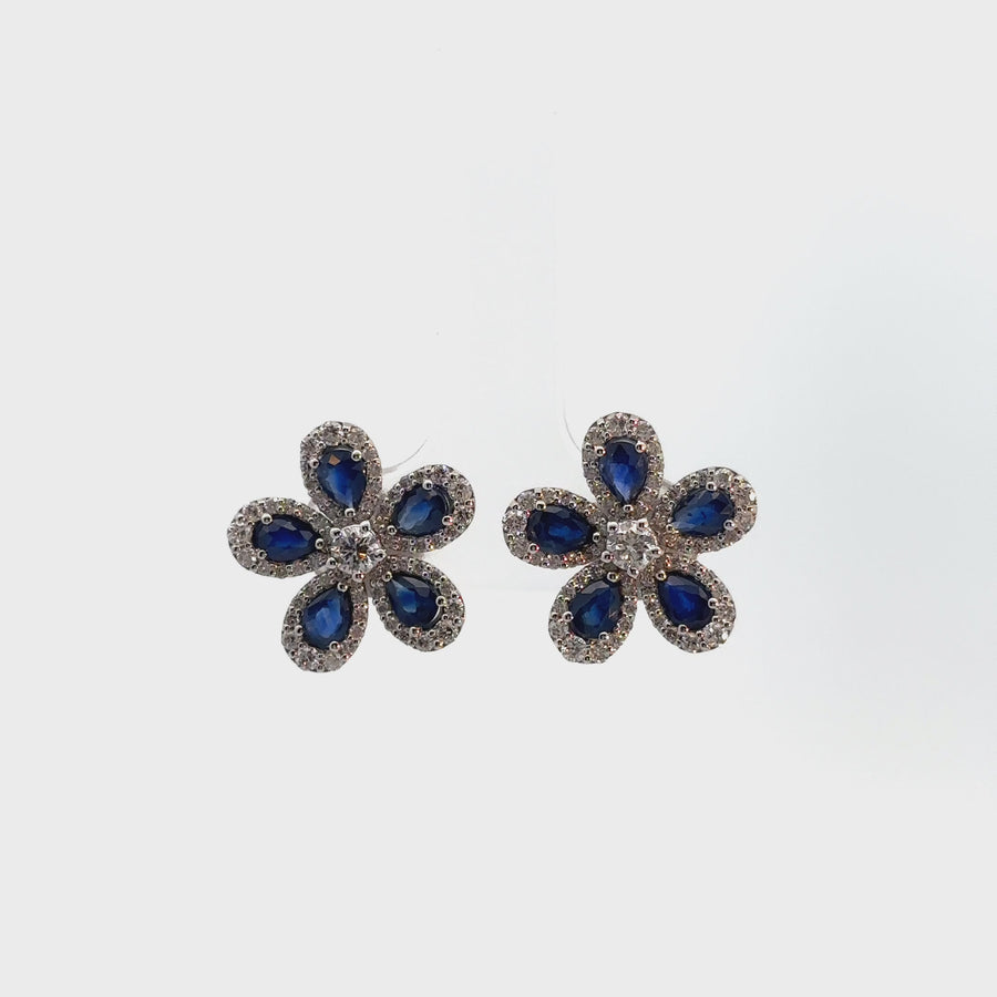 14k Gold Flower Earrings with Diamonds and Sapphire (Set 3)