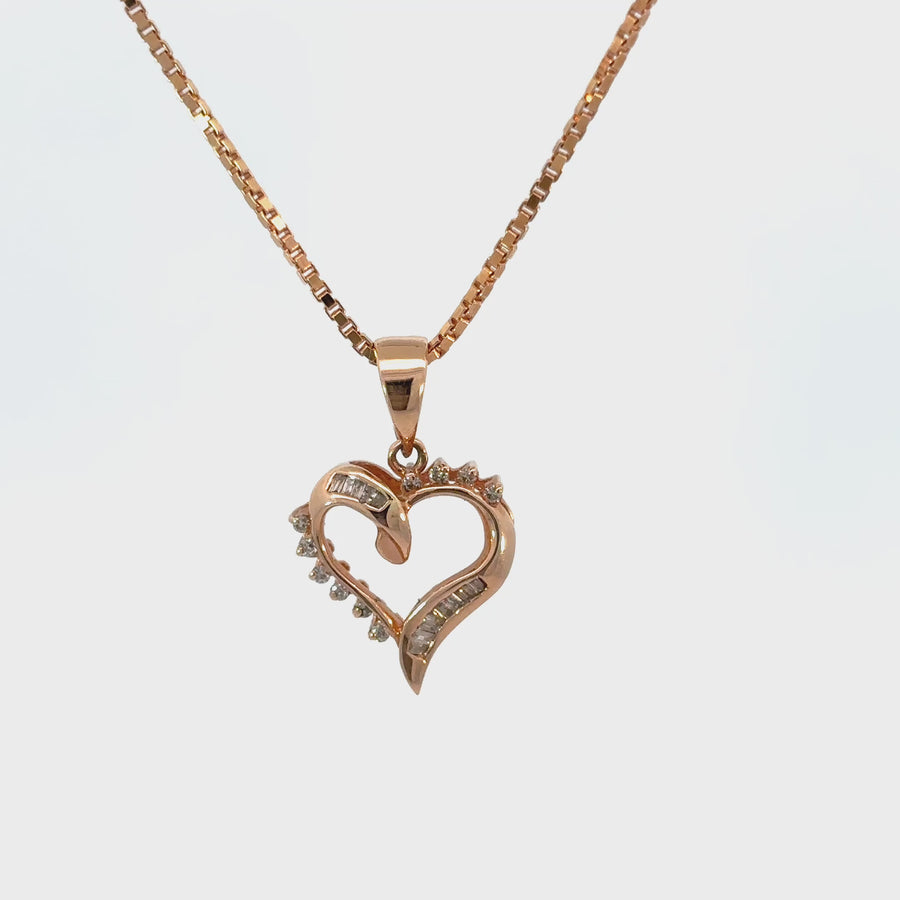 14k Rose Gold Heart Pendant with Diamonds for Women