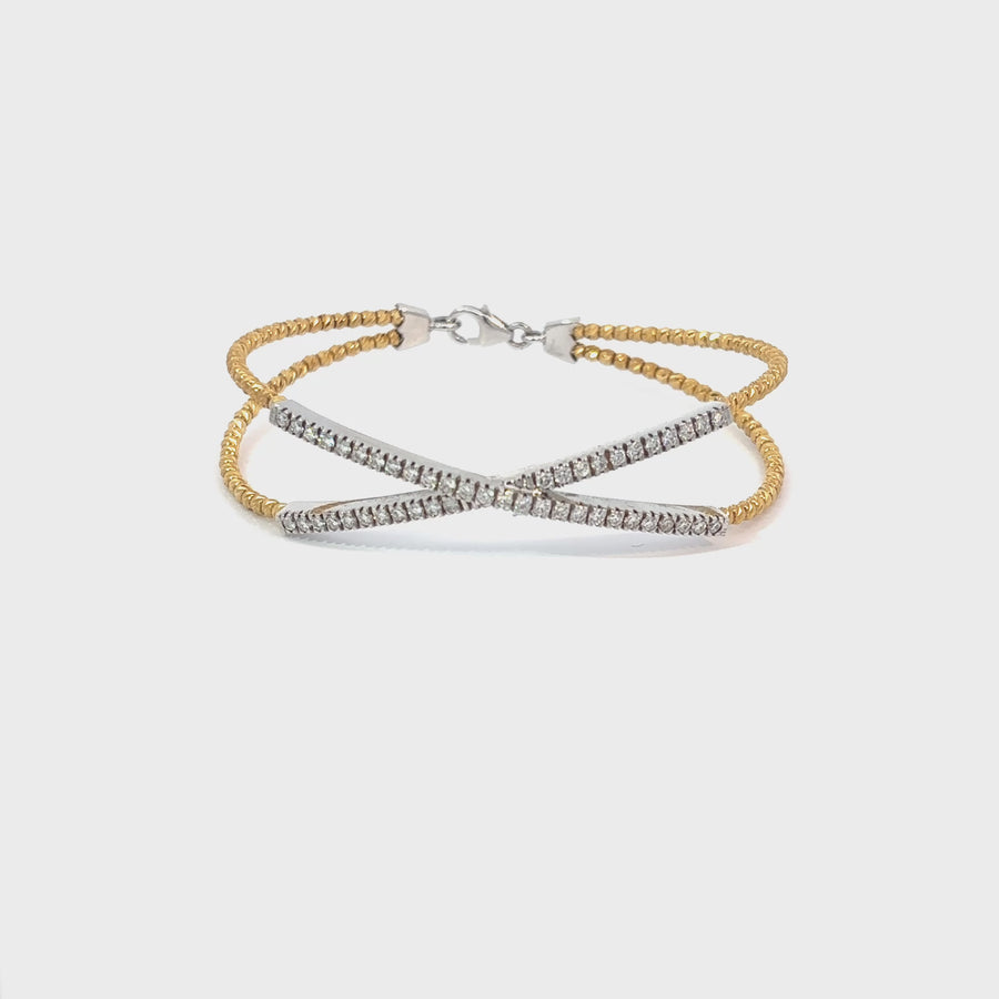 14k Two-Tone Crossed Bracelet with Diamonds – 5.5 cm