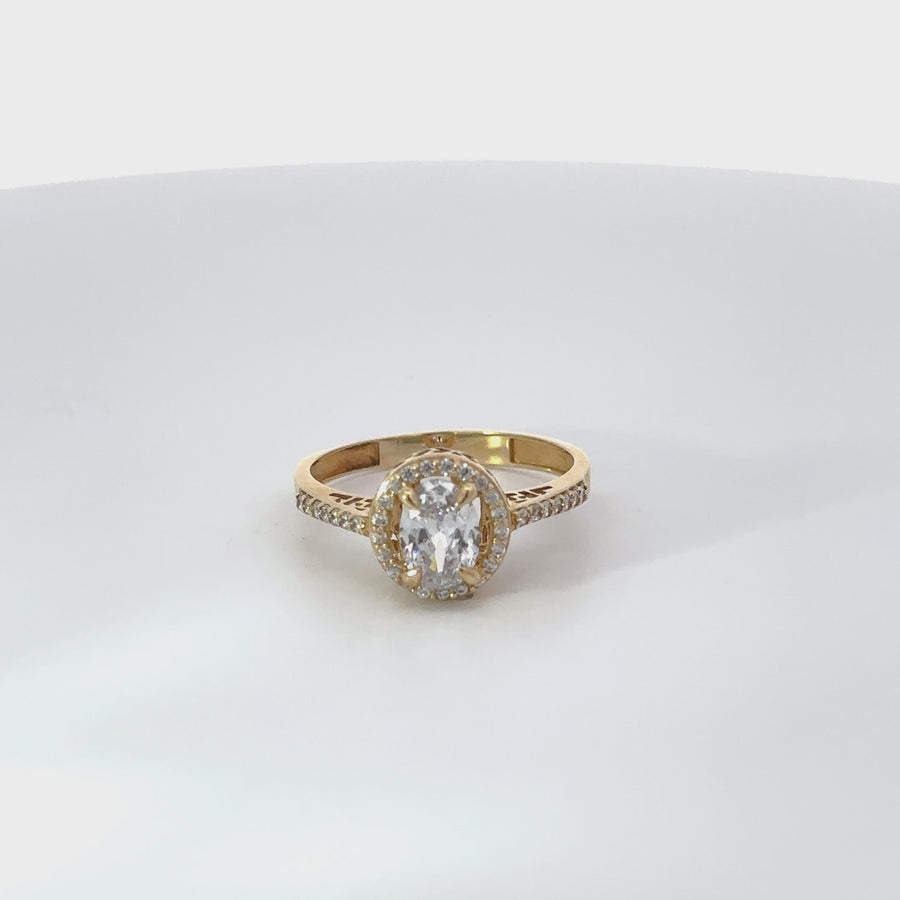 14k Gold Ring with Center CZ for Women, Size 7