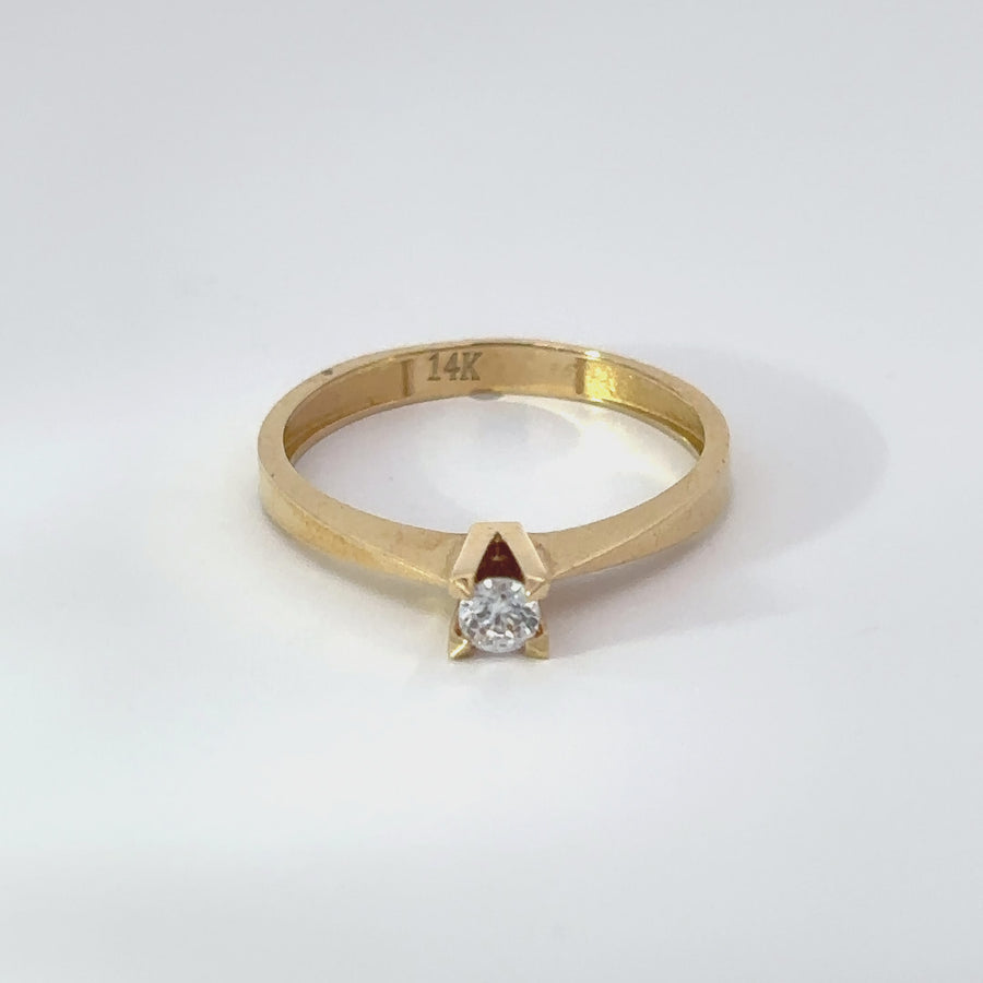 14k Gold Cube Solitaire CZ Ring for Women, Size 6