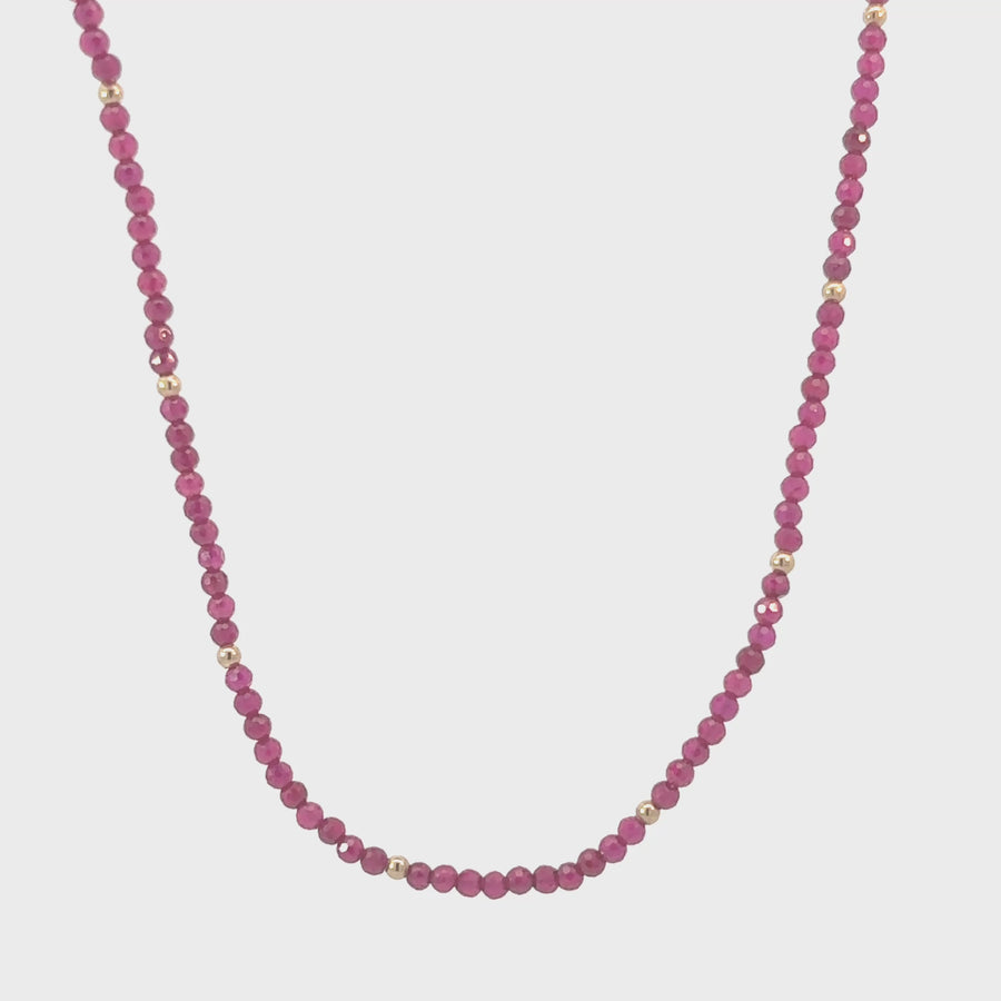 14k Gold Necklace with Red Corundum Stone – Adjustable Elegance