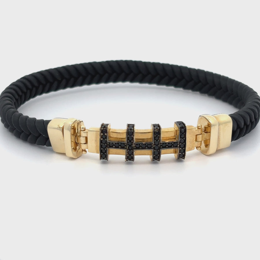 14k Gold and Leather Bracelet for Men