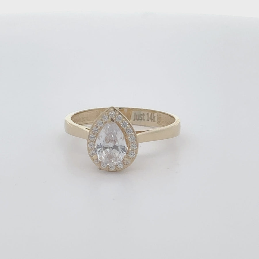 14k Gold Solitaire CZ Drop Ring – Elegant & Refined