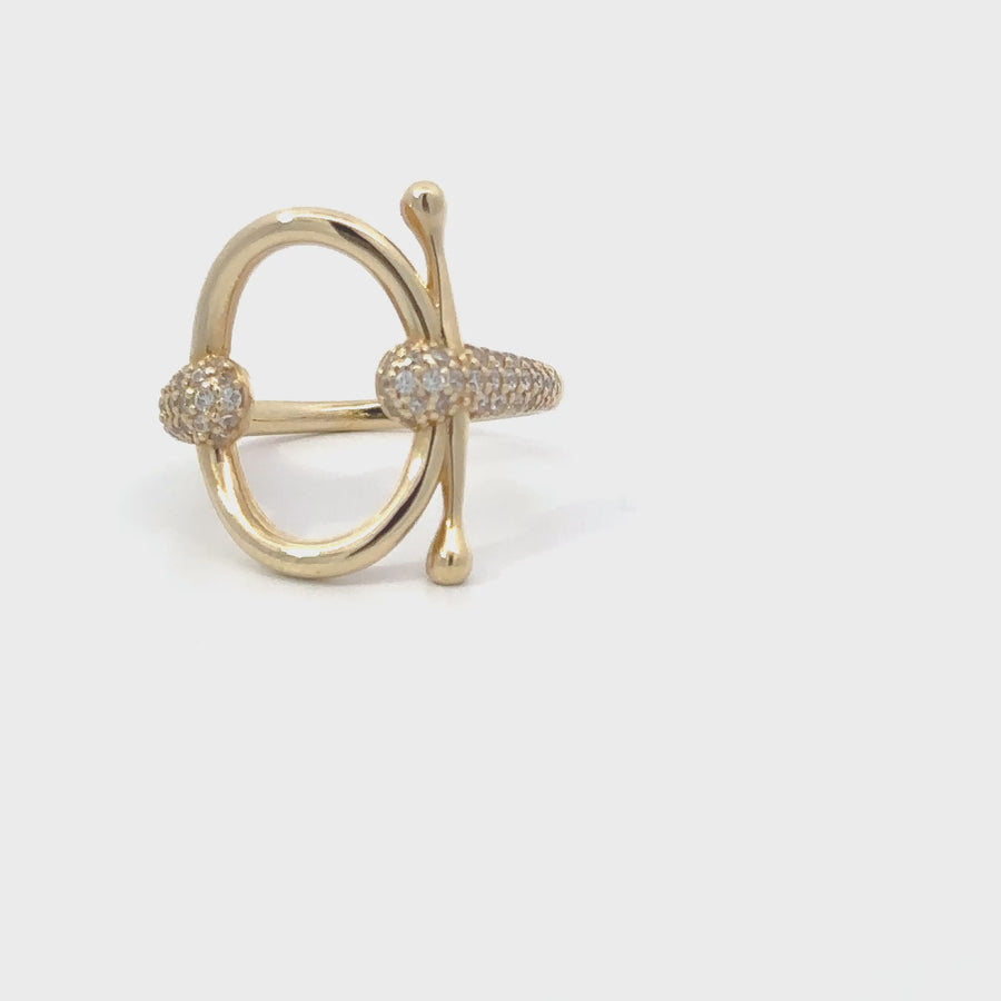 Ring Oval Open T with CZ - 14k Gold