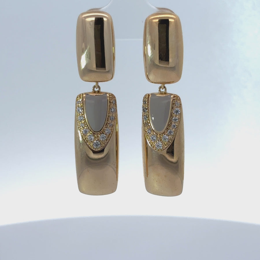 14k Gold Earrings with Large Stone & Enamel Accents