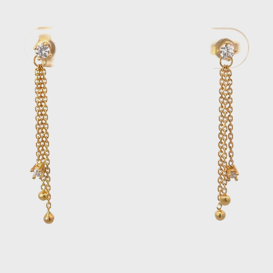 14k Gold Earrings with CZ Hanging Chains