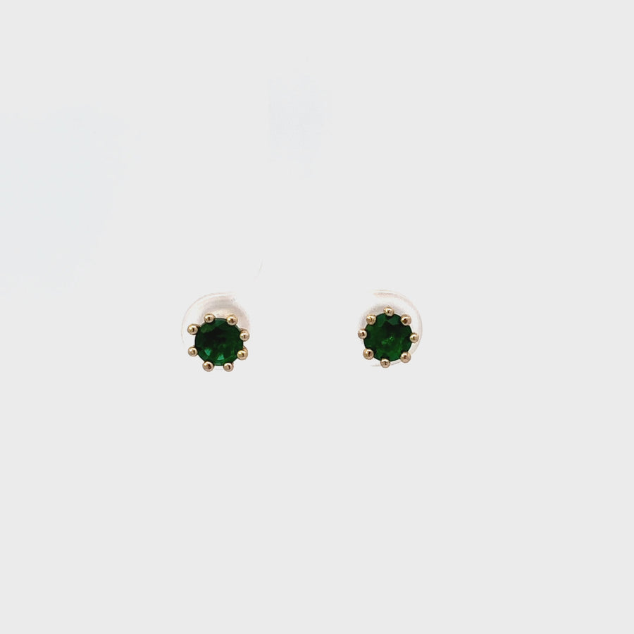 14k Gold Baby Earrings with Green CZ