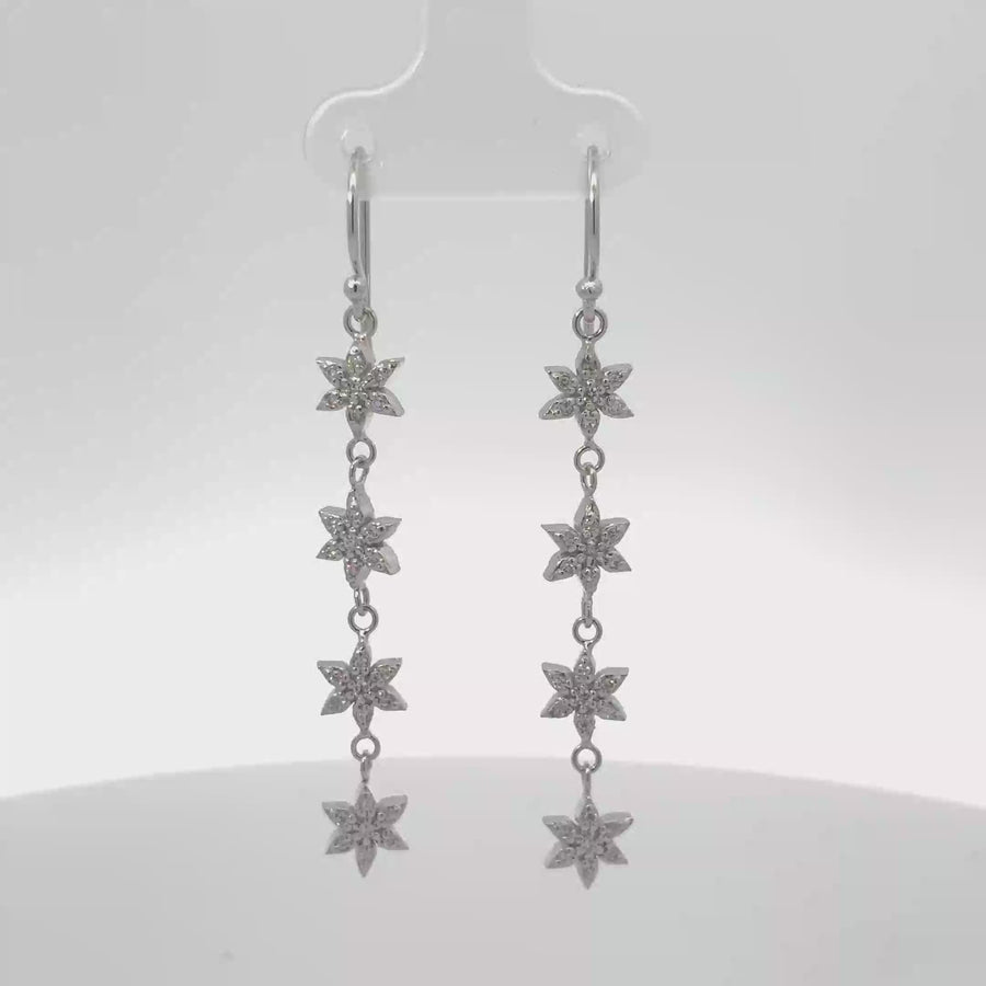 Silver Earrings with Small 4-Flower Design for Women