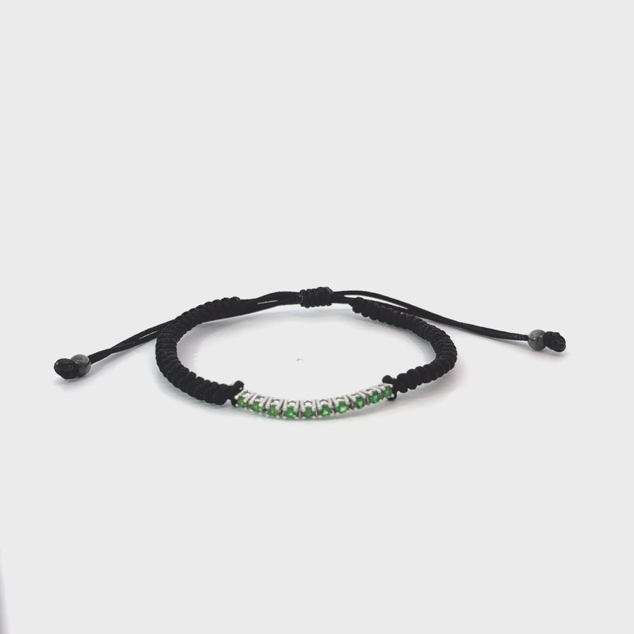 18k Gold Macrame Bracelet with Green Stones – Adjustable