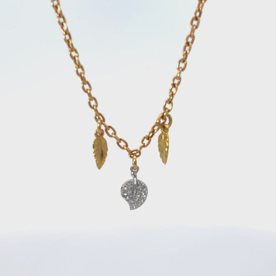 18k Gold Leaf Necklace with Diamonds